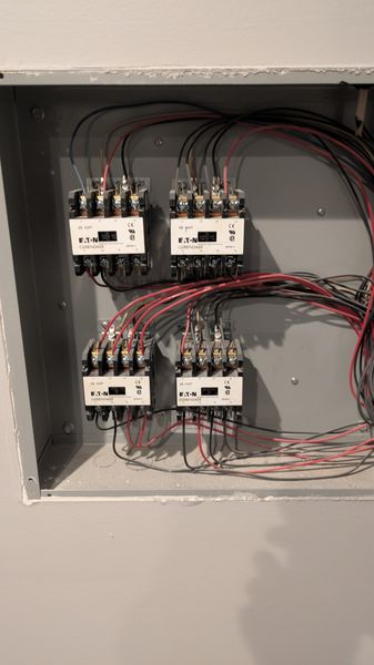 Lighting contactor control panel wired with multiple contactors