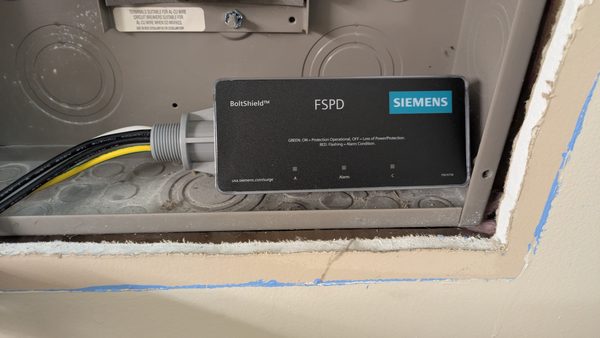 Siemens surge protective device installed at the service panel